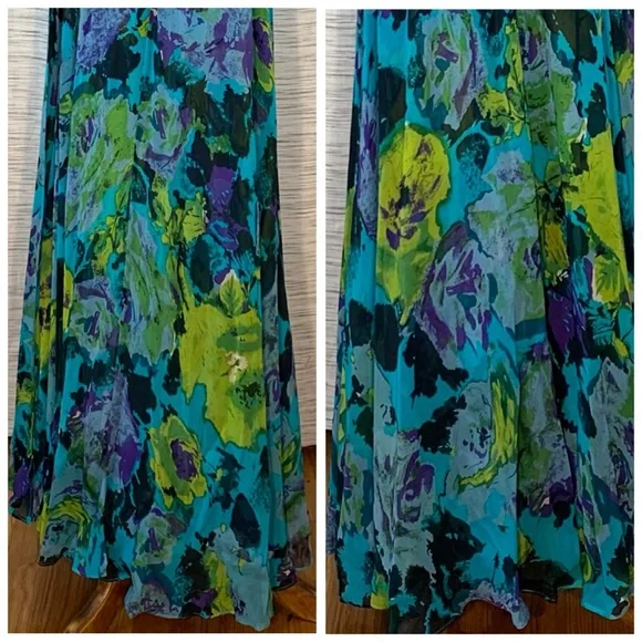Donna Ricco Halter Maxi Gown in Blue and Green - Picture 14 of 16